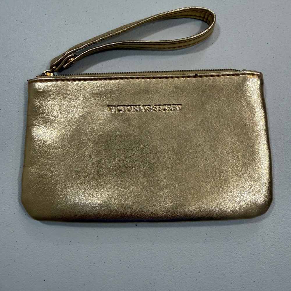 Victorias Secret Womens Wristlet Gold Metallic Glam Evening Pink Lining